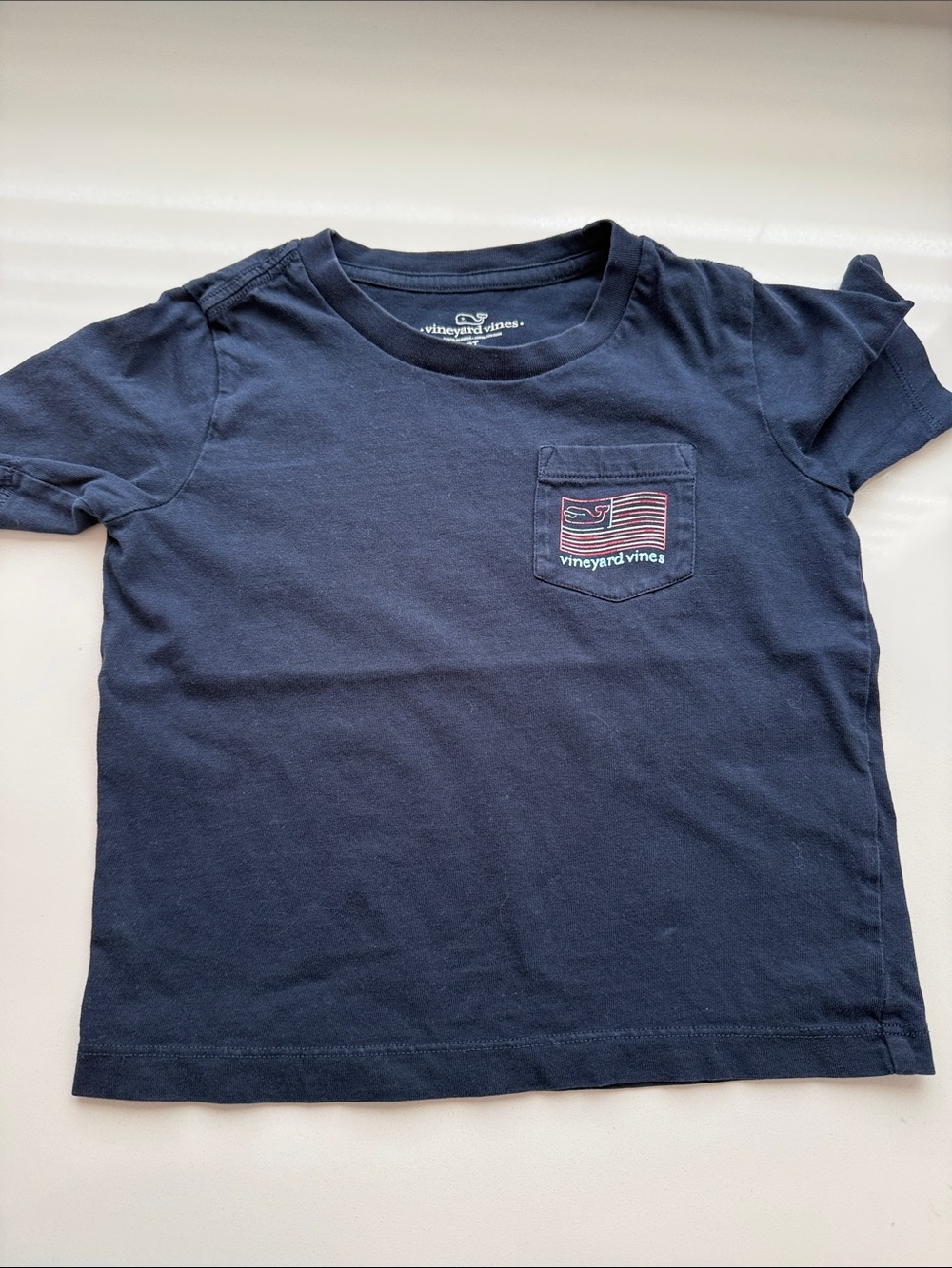 Vineyard Vines Navy Short Sleeve Pocket Tee with Flag Logo